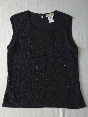 Talbots Black Sequined Lace Sleeveless Top Medium